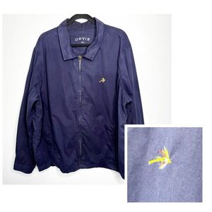 ORVIS Fly Fishing Embroidered Logo Jacket Mens XXL Full Zip Navy Cotton Coat